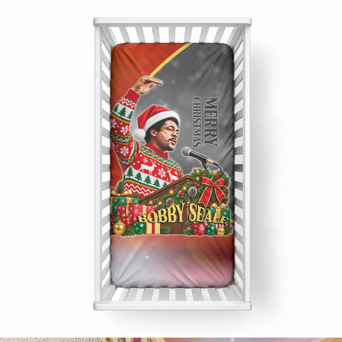 Bobby Seale Merry Christmas Baby Bed Cover Civil Rights Activist Festive Winter Holiday Art