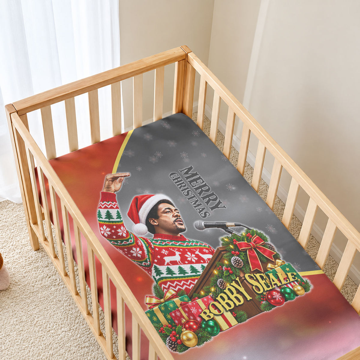 Bobby Seale Merry Christmas Baby Bed Cover Civil Rights Activist Festive Winter Holiday Art