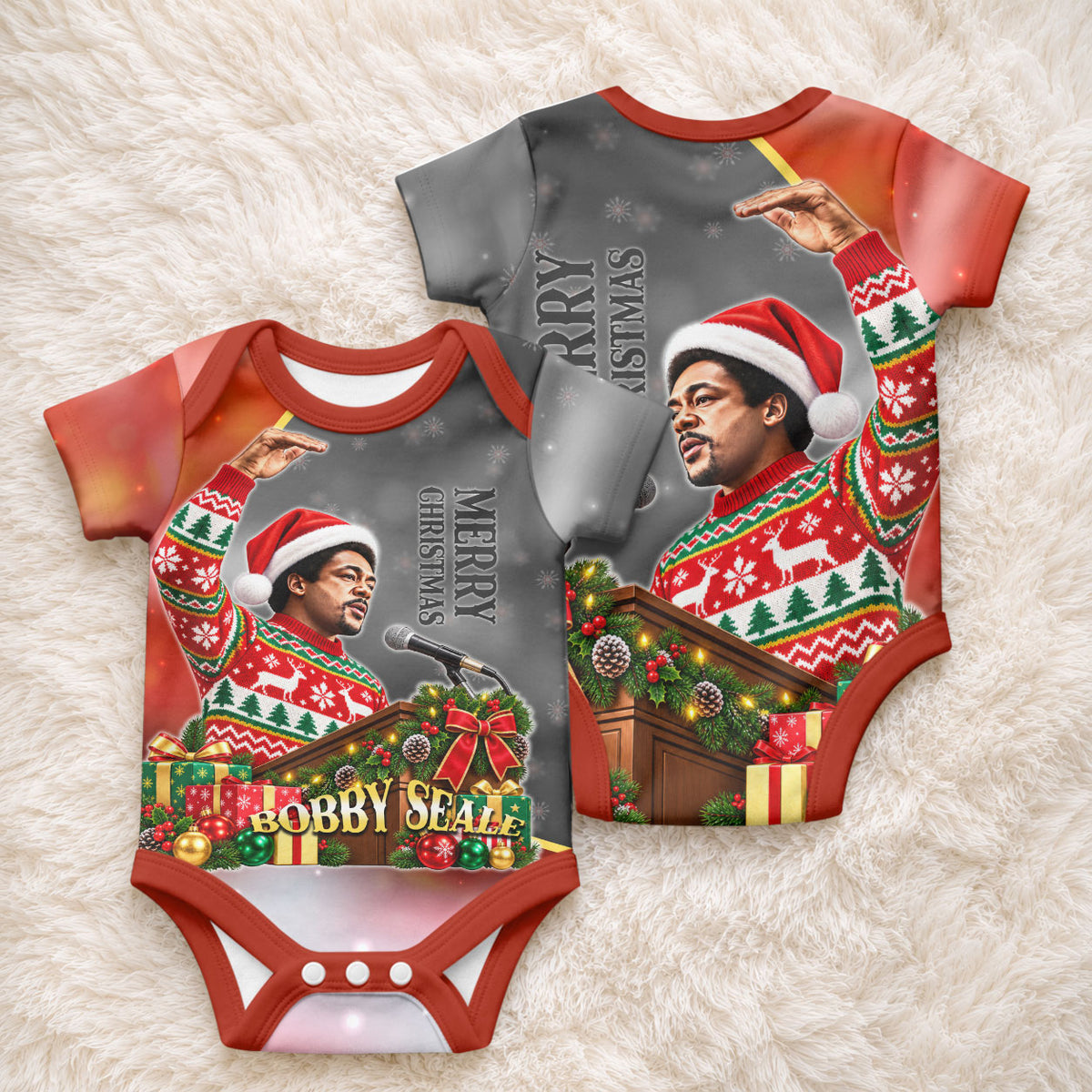 Bobby Seale Merry Christmas Baby Onesie Civil Rights Activist Festive Winter Holiday Art