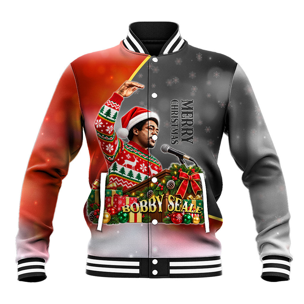 Bobby Seale Merry Christmas Baseball Jacket Civil Rights Activist Festive Winter Holiday Art
