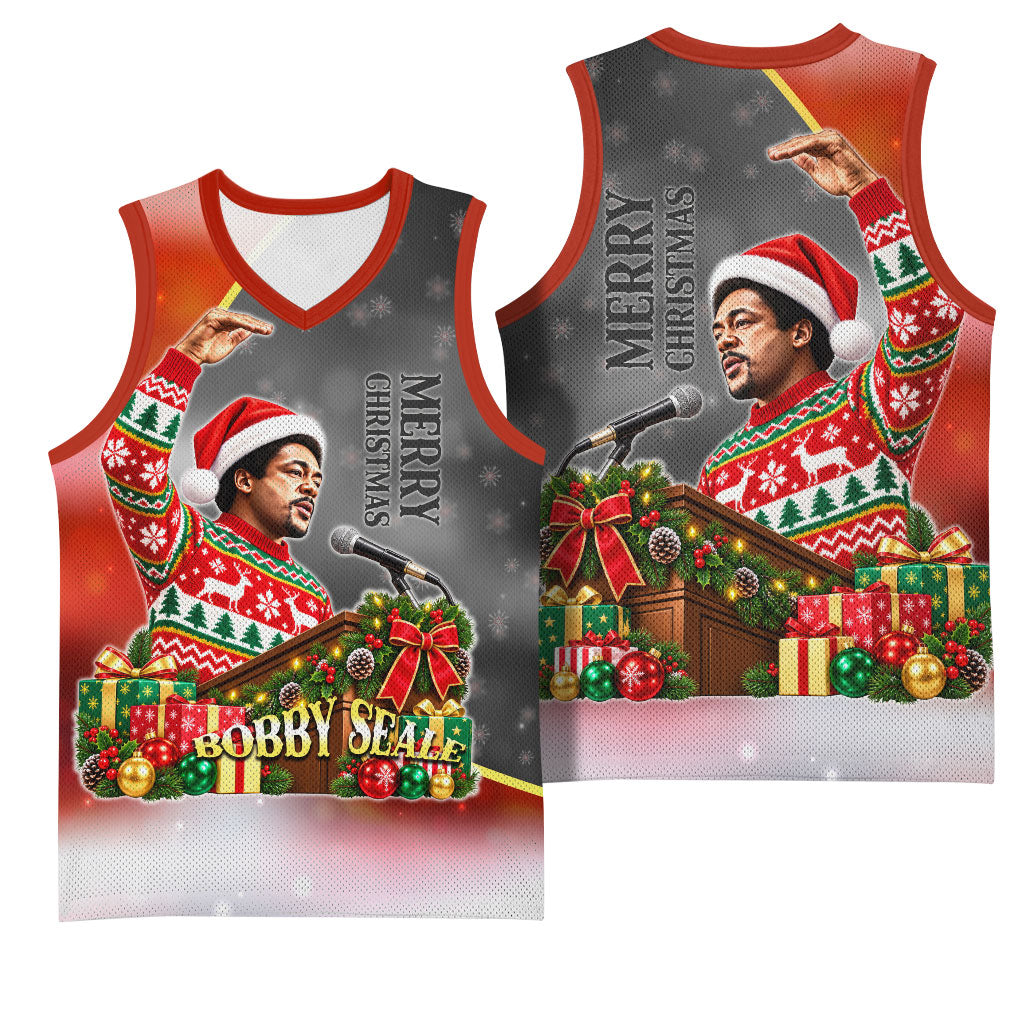 Bobby Seale Merry Christmas Basketball Jersey Civil Rights Activist Festive Winter Holiday Art