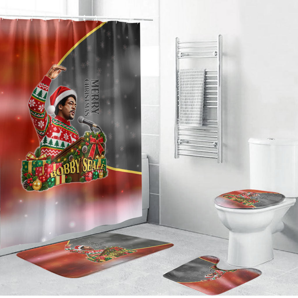 Bobby Seale Merry Christmas Bathroom Set Civil Rights Activist Festive Winter Holiday Art