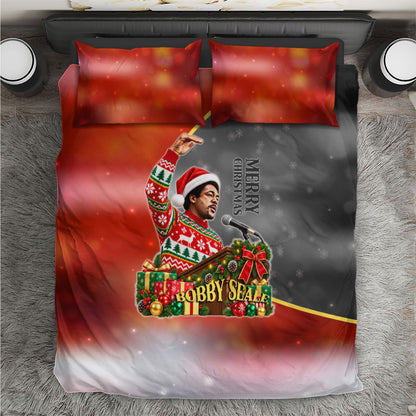 Bobby Seale Merry Christmas Bedding Set Civil Rights Activist Festive Winter Holiday Art