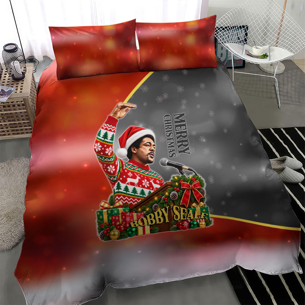 Bobby Seale Merry Christmas Bedding Set Civil Rights Activist Festive Winter Holiday Art
