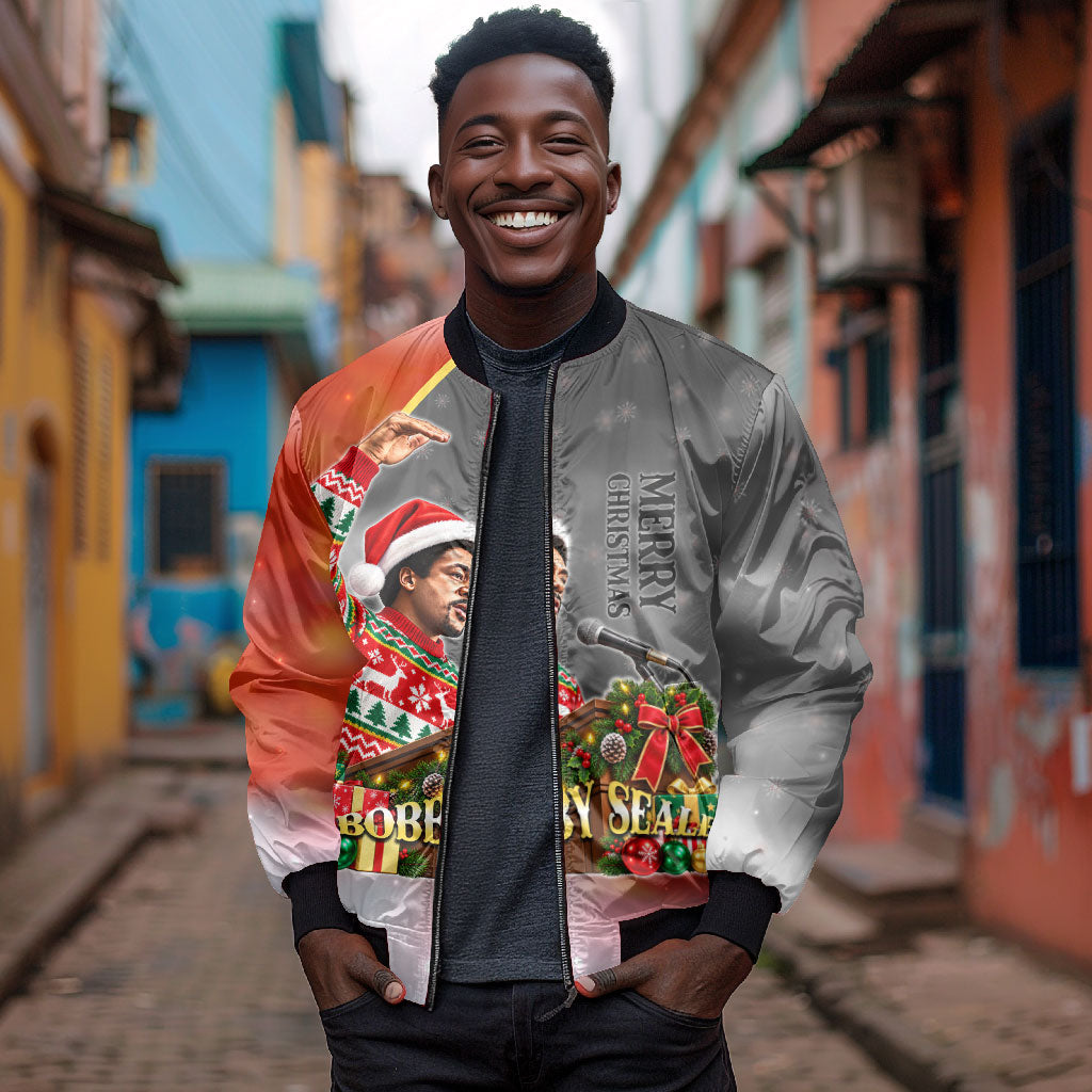 Bobby Seale Merry Christmas Bomber Jacket Civil Rights Activist Festive Winter Holiday Art