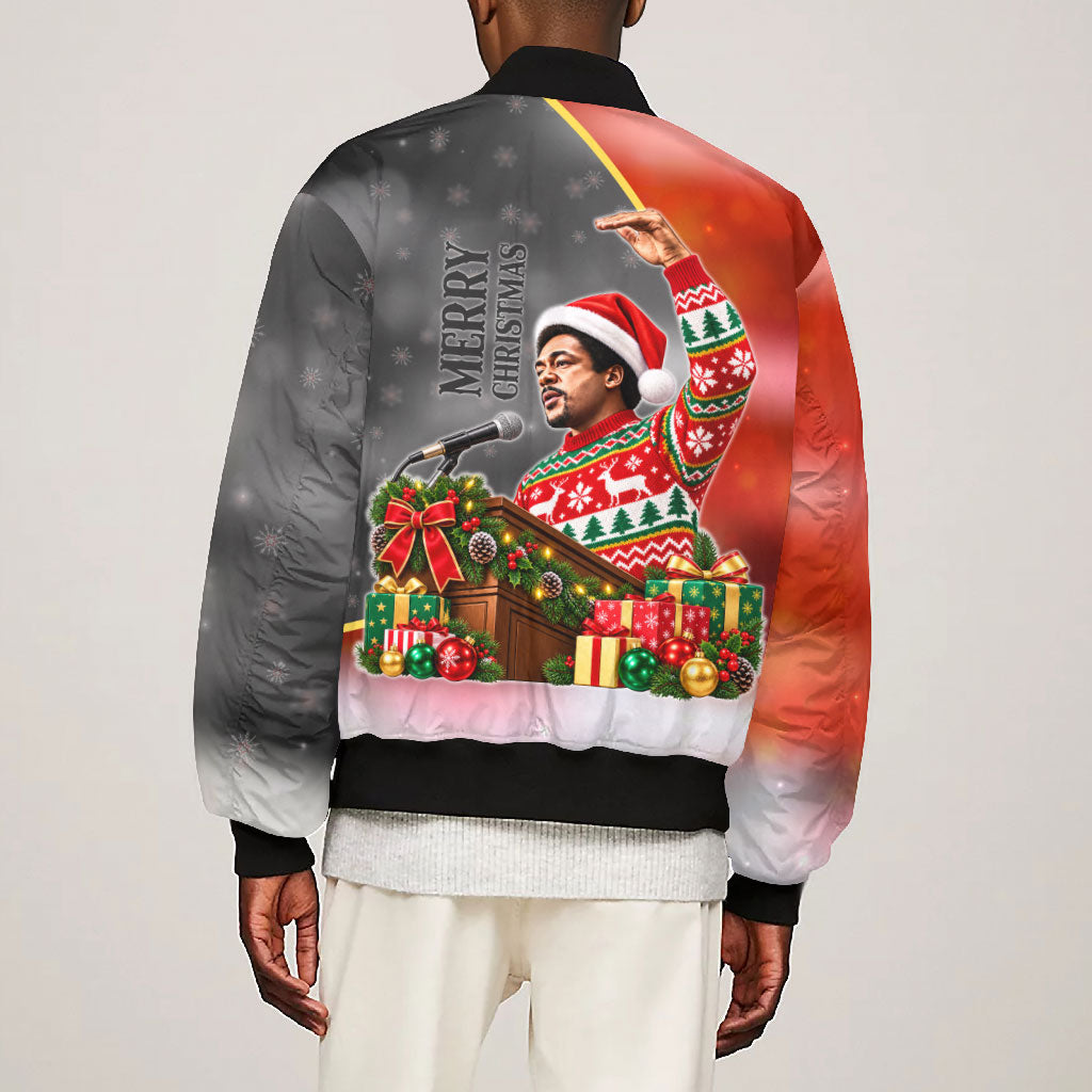 Bobby Seale Merry Christmas Bomber Jacket Civil Rights Activist Festive Winter Holiday Art