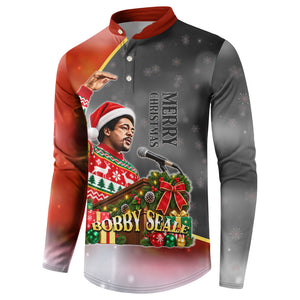 Bobby Seale Merry Christmas Button Sweatshirt Civil Rights Activist Festive Winter Holiday Art