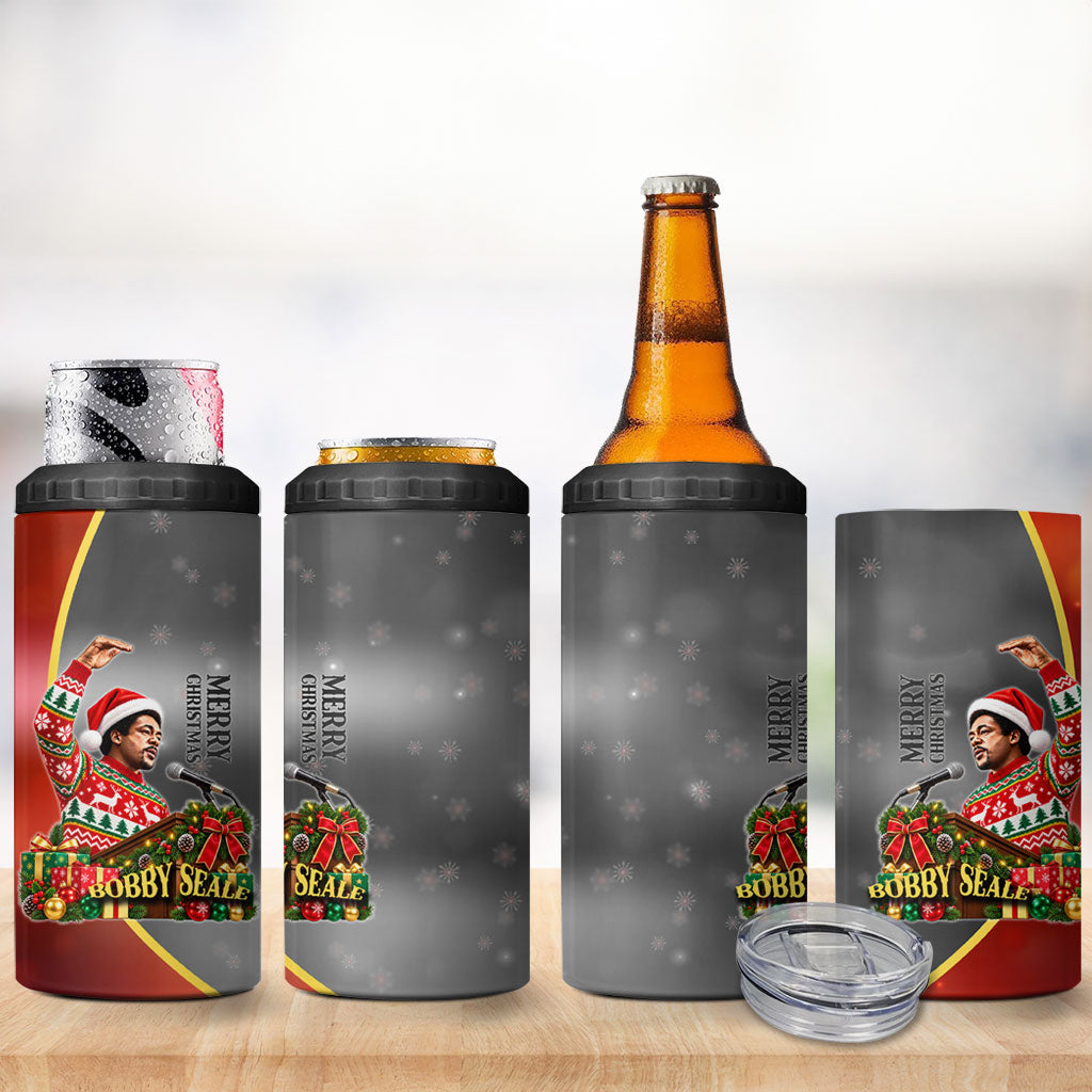 Bobby Seale Merry Christmas 4 in 1 Can Cooler Tumbler Civil Rights Activist Festive Winter Holiday Art