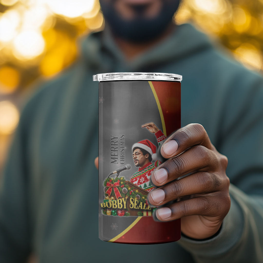 Bobby Seale Merry Christmas 4 in 1 Can Cooler Tumbler Civil Rights Activist Festive Winter Holiday Art