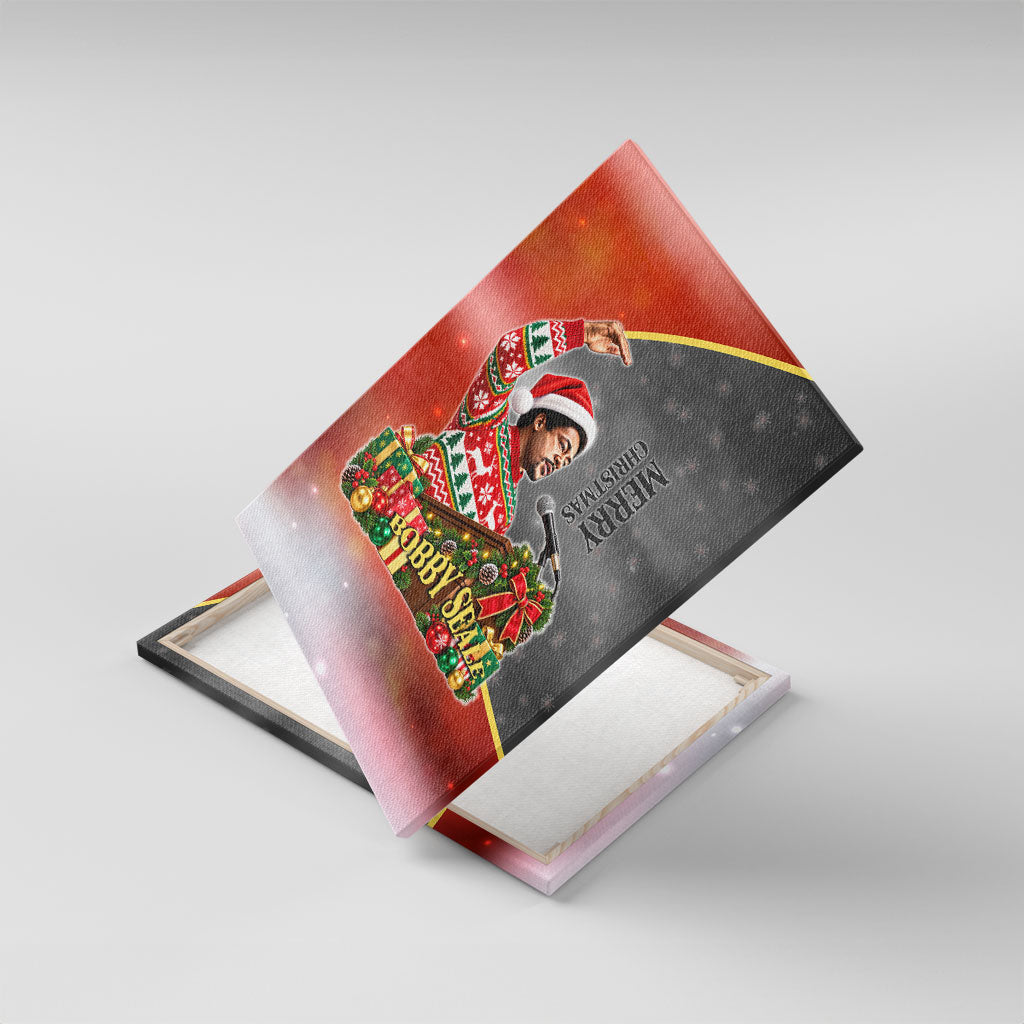Bobby Seale Merry Christmas Canvas Wall Art Civil Rights Activist Festive Winter Holiday Art