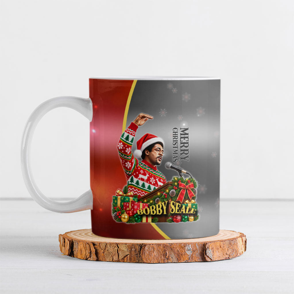 Bobby Seale Merry Christmas Ceramic Mug Civil Rights Activist Festive Winter Holiday Art