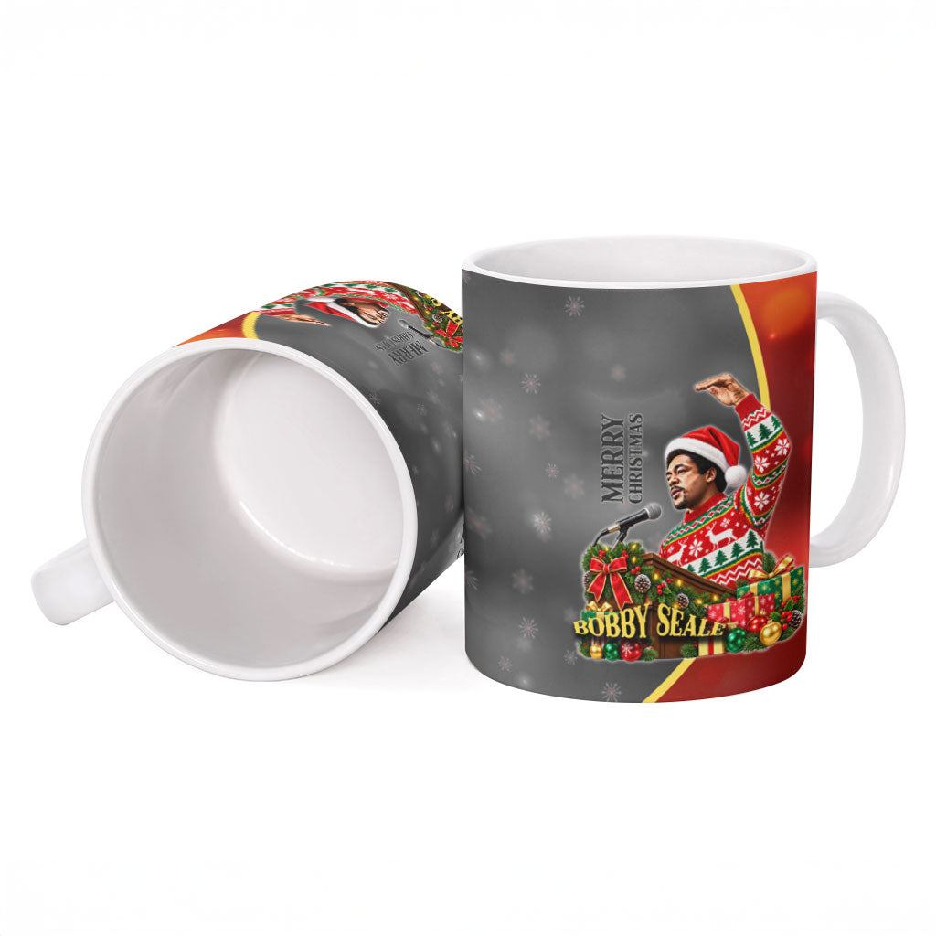 Bobby Seale Merry Christmas Ceramic Mug Civil Rights Activist Festive Winter Holiday Art