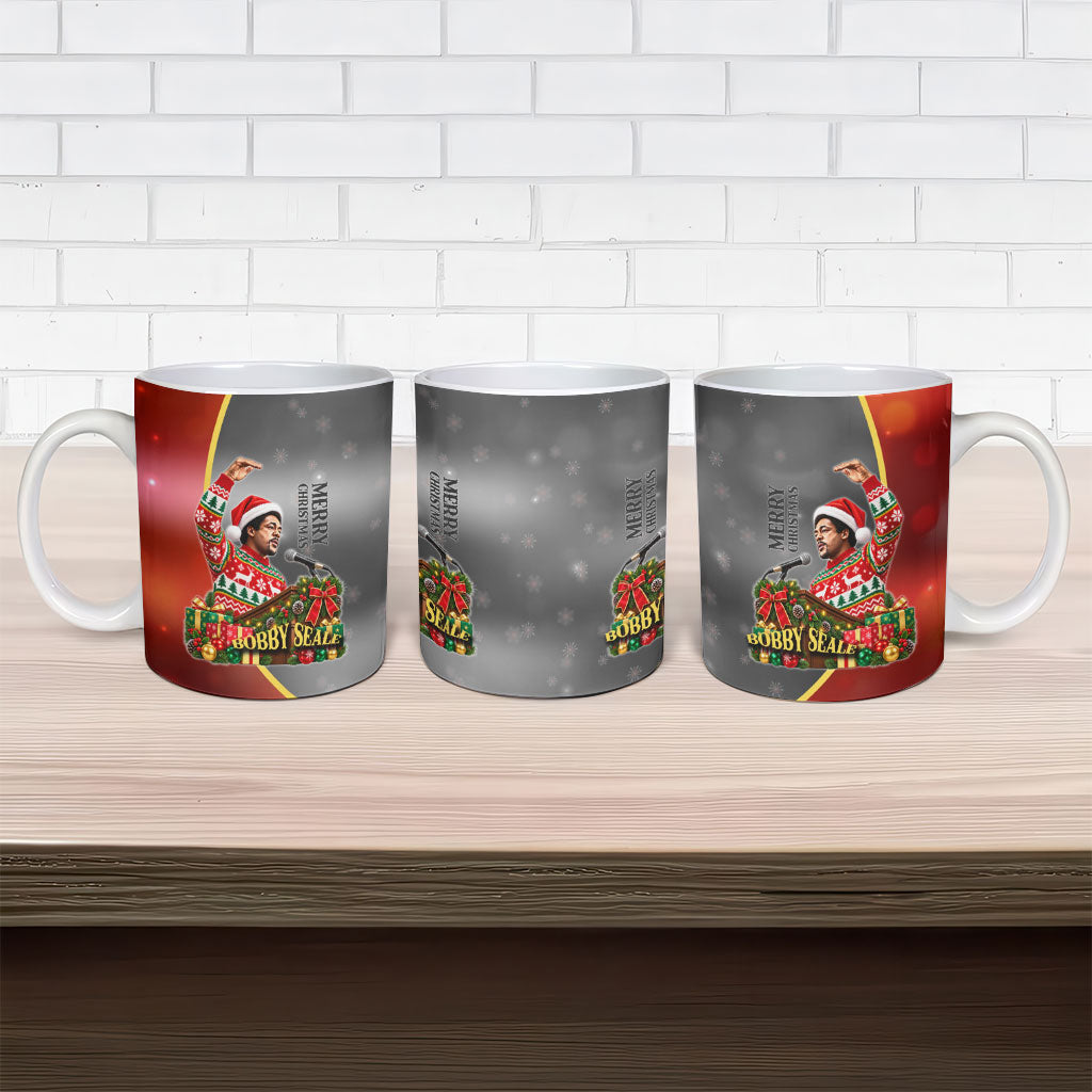 Bobby Seale Merry Christmas Ceramic Mug Civil Rights Activist Festive Winter Holiday Art