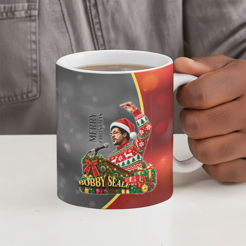 Bobby Seale Merry Christmas Ceramic Mug Civil Rights Activist Festive Winter Holiday Art