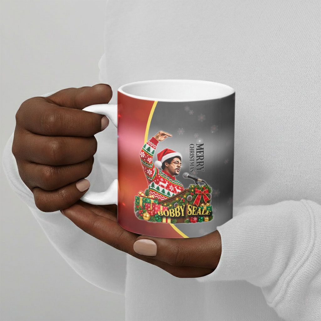Bobby Seale Merry Christmas Ceramic Mug Civil Rights Activist Festive Winter Holiday Art