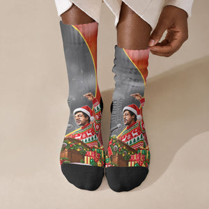 Bobby Seale Merry Christmas Crew Socks Civil Rights Activist Festive Winter Holiday Art