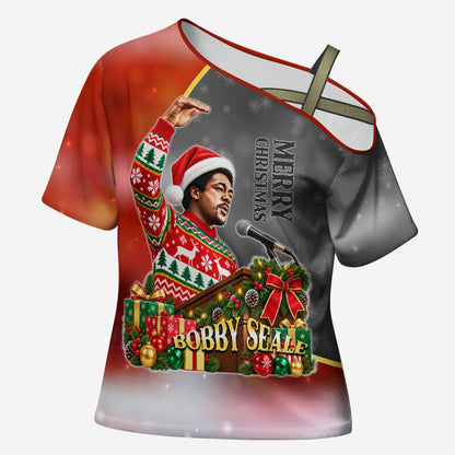 Bobby Seale Merry Christmas Cross Shoulder Shirt Civil Rights Activist Festive Winter Holiday Art
