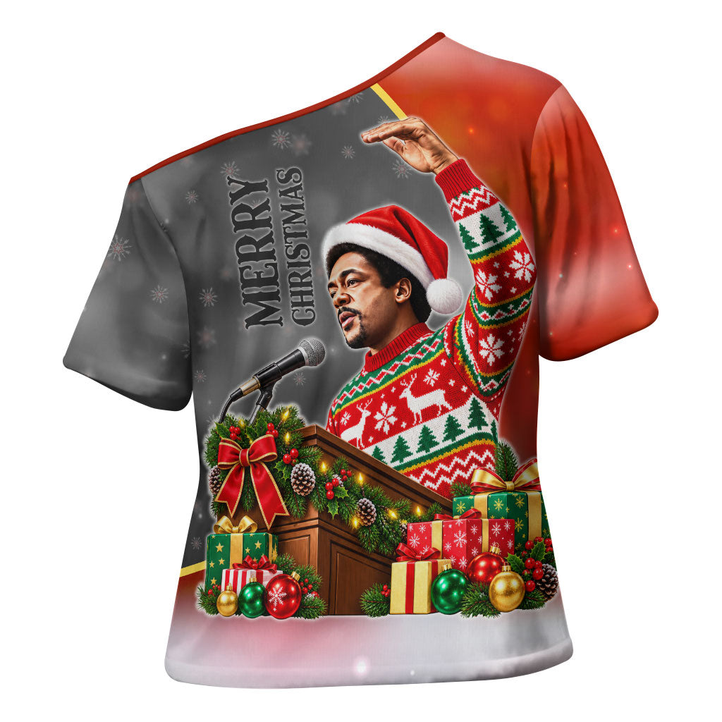Bobby Seale Merry Christmas Cross Shoulder Shirt Civil Rights Activist Festive Winter Holiday Art