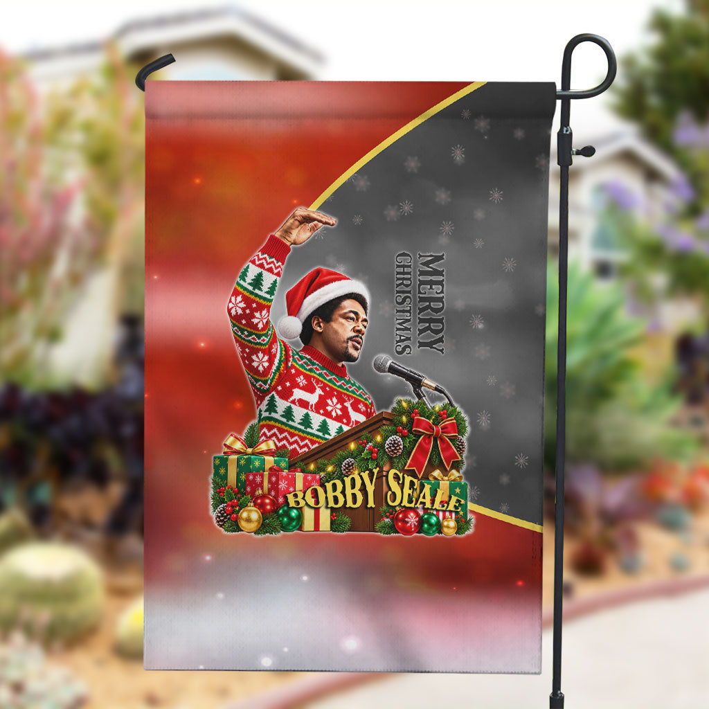 Bobby Seale Merry Christmas Garden Flag Civil Rights Activist Festive Winter Holiday Art