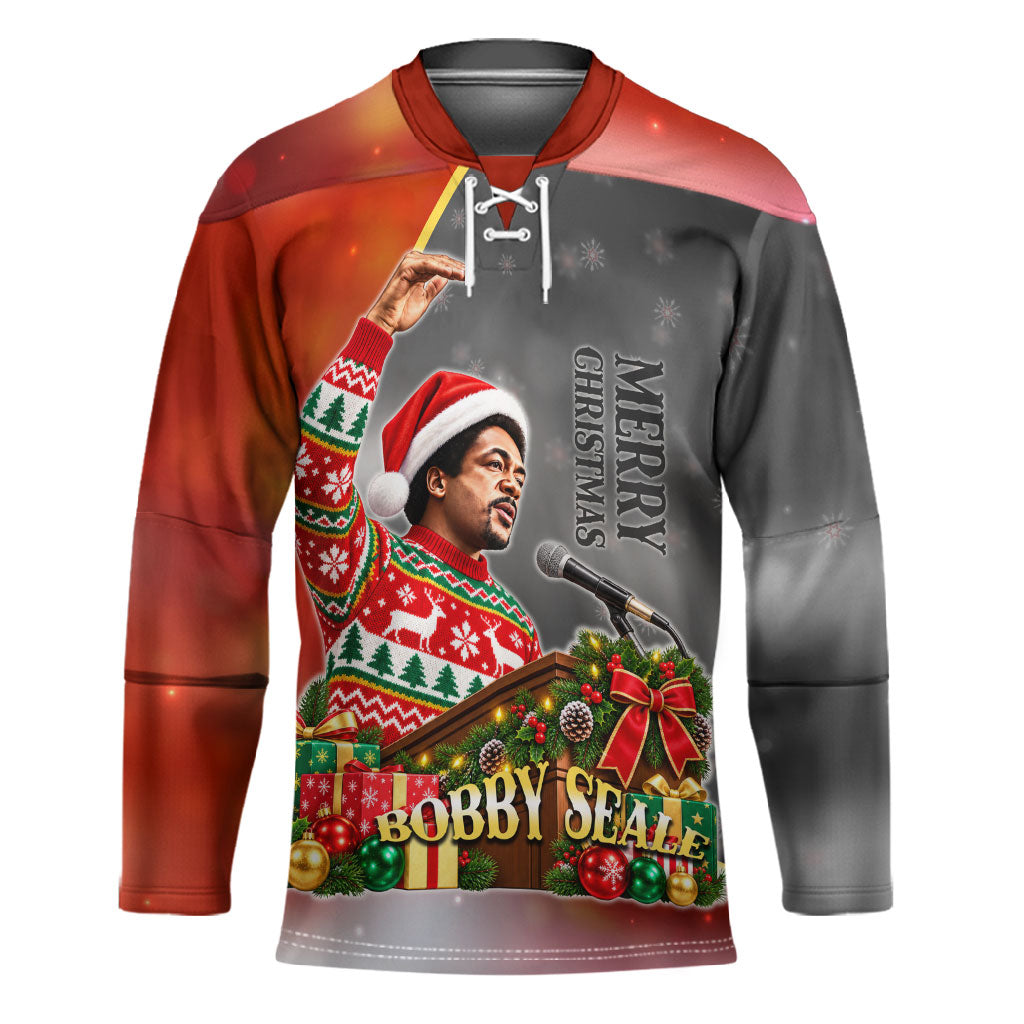 Bobby Seale Merry Christmas Hockey Jersey Civil Rights Activist Festive Winter Holiday Art