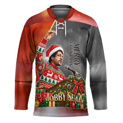 Bobby Seale Merry Christmas Hockey Jersey Civil Rights Activist Festive Winter Holiday Art