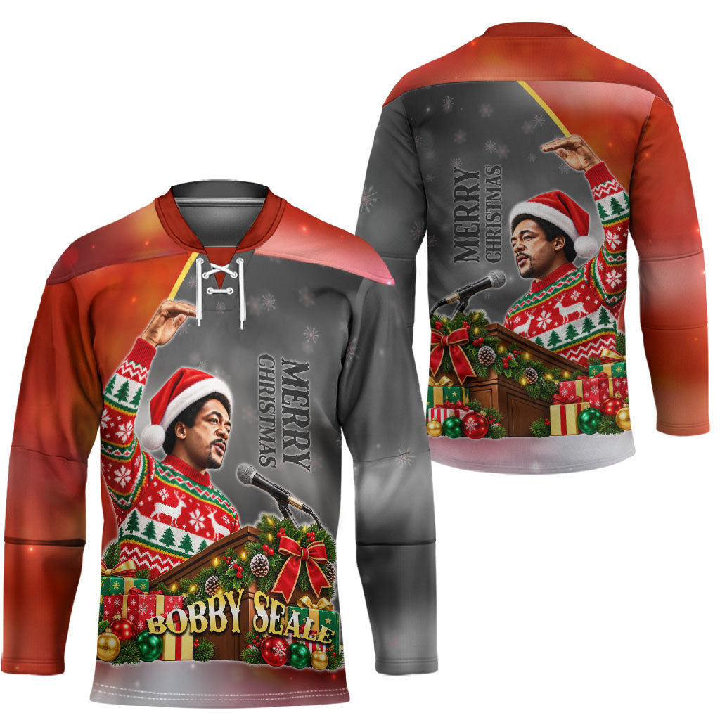 Bobby Seale Merry Christmas Hockey Jersey Civil Rights Activist Festive Winter Holiday Art