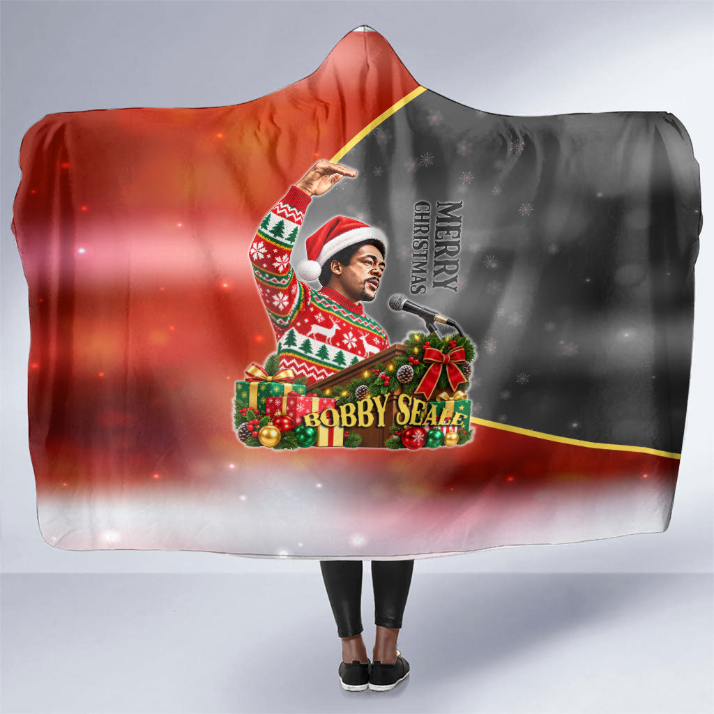 Bobby Seale Merry Christmas Hooded Blanket Civil Rights Activist Festive Winter Holiday Art