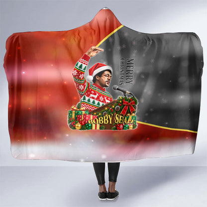 Bobby Seale Merry Christmas Hooded Blanket Civil Rights Activist Festive Winter Holiday Art