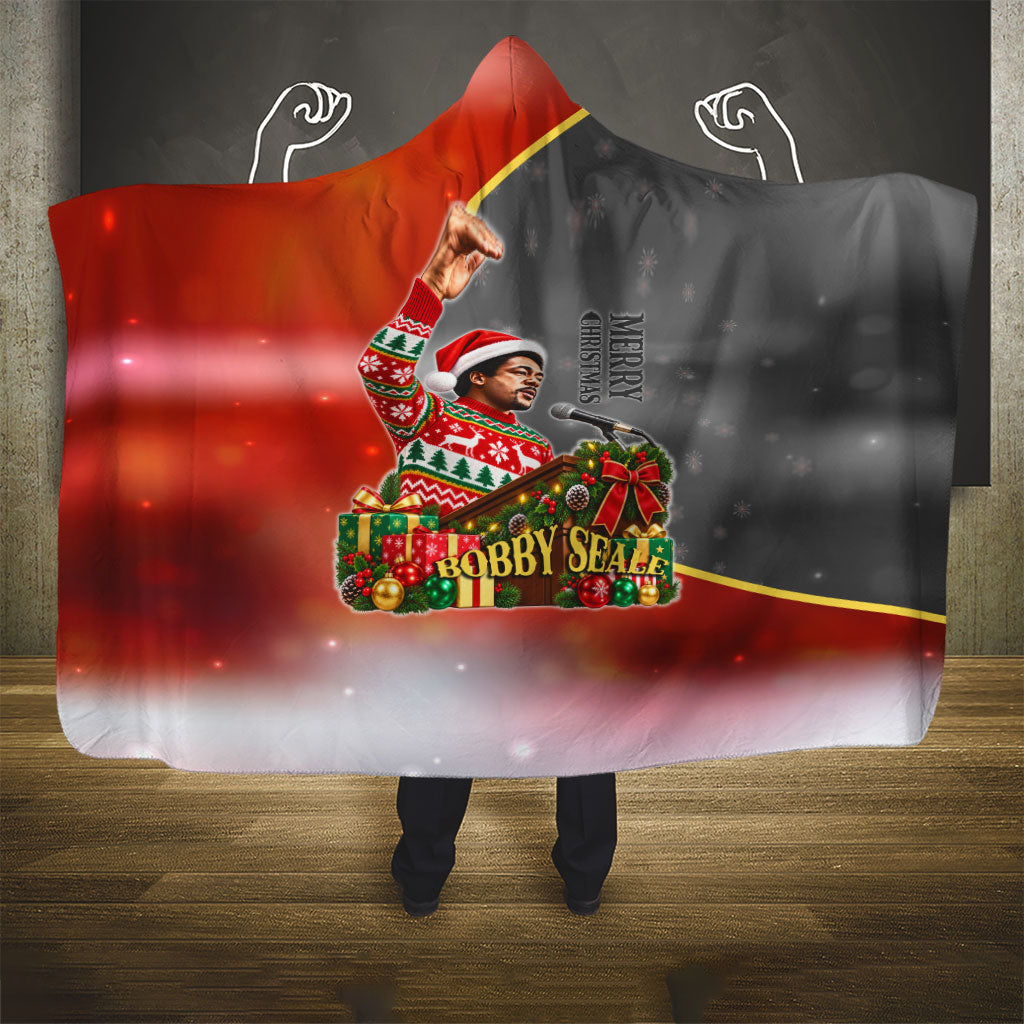 Bobby Seale Merry Christmas Hooded Blanket Civil Rights Activist Festive Winter Holiday Art