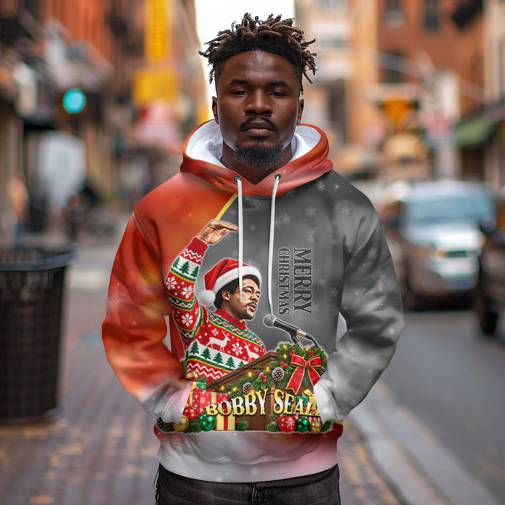 Bobby Seale Merry Christmas Hoodie Civil Rights Activist Festive Winter Holiday Art