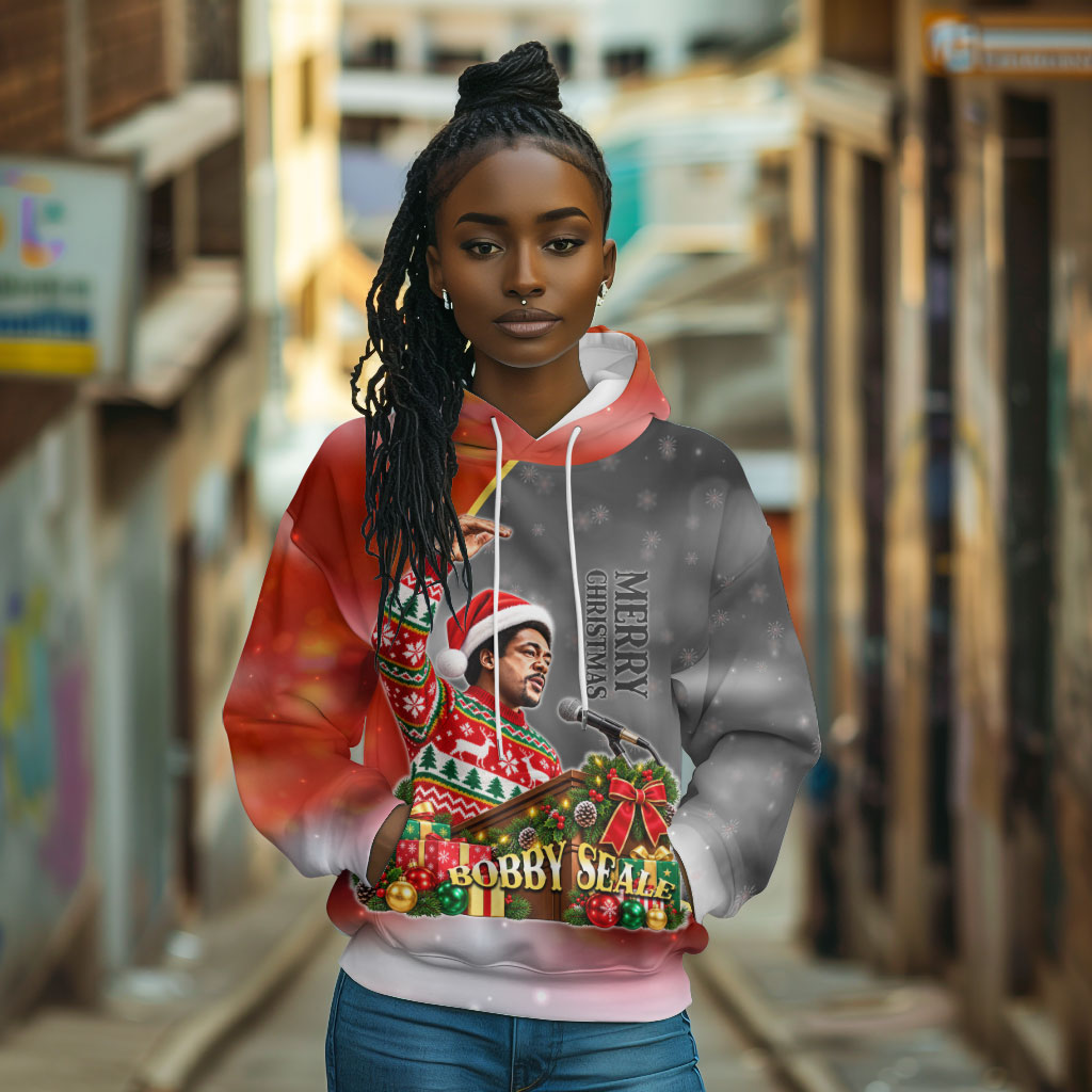 Bobby Seale Merry Christmas Hoodie Civil Rights Activist Festive Winter Holiday Art