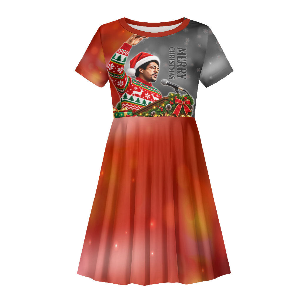 Bobby Seale Merry Christmas Kid Short Sleeve Dress Civil Rights Activist Festive Winter Holiday Art