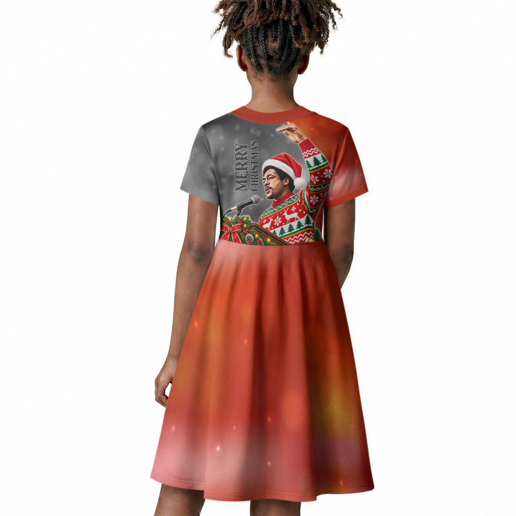 Bobby Seale Merry Christmas Kid Short Sleeve Dress Civil Rights Activist Festive Winter Holiday Art