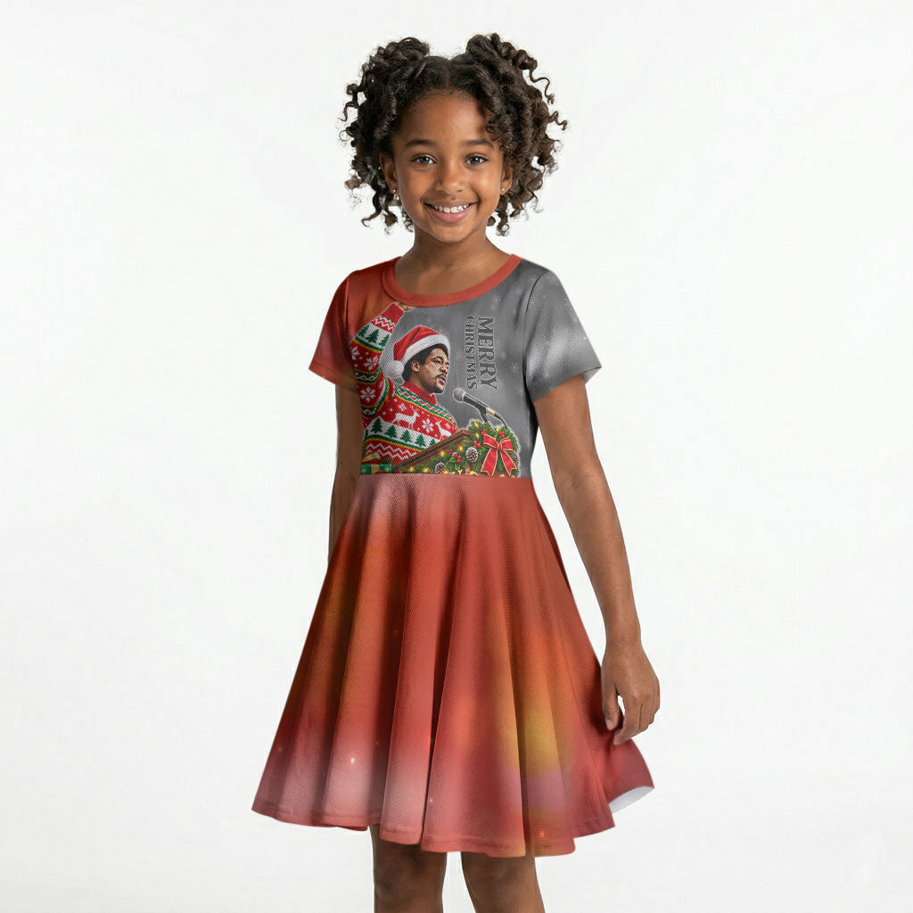 Bobby Seale Merry Christmas Kid Short Sleeve Dress Civil Rights Activist Festive Winter Holiday Art