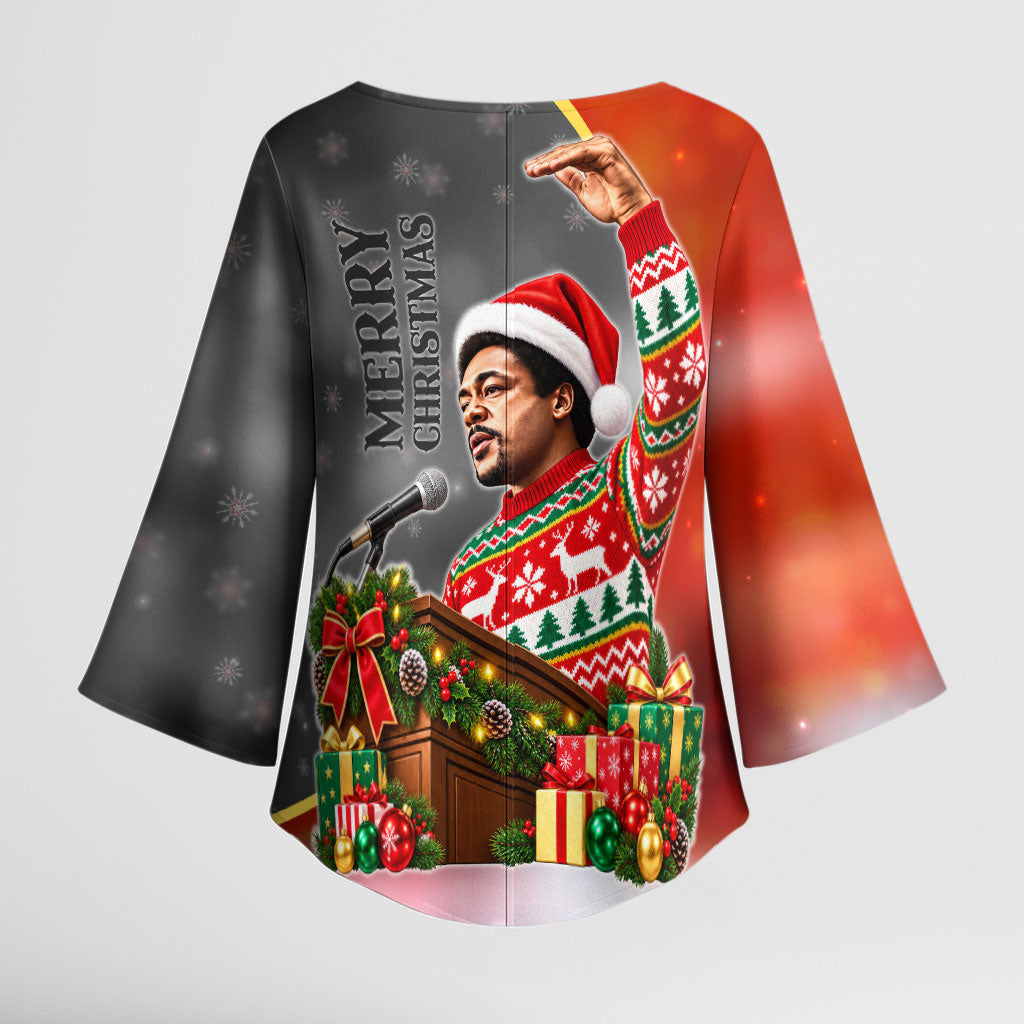 Bobby Seale Merry Christmas Kimono Sleeve Blouse Civil Rights Activist Festive Winter Holiday Art
