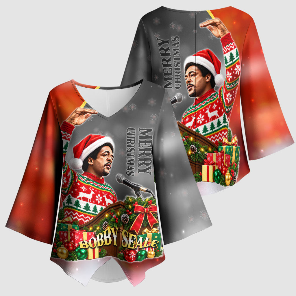 Bobby Seale Merry Christmas Kimono Sleeve Blouse Civil Rights Activist Festive Winter Holiday Art