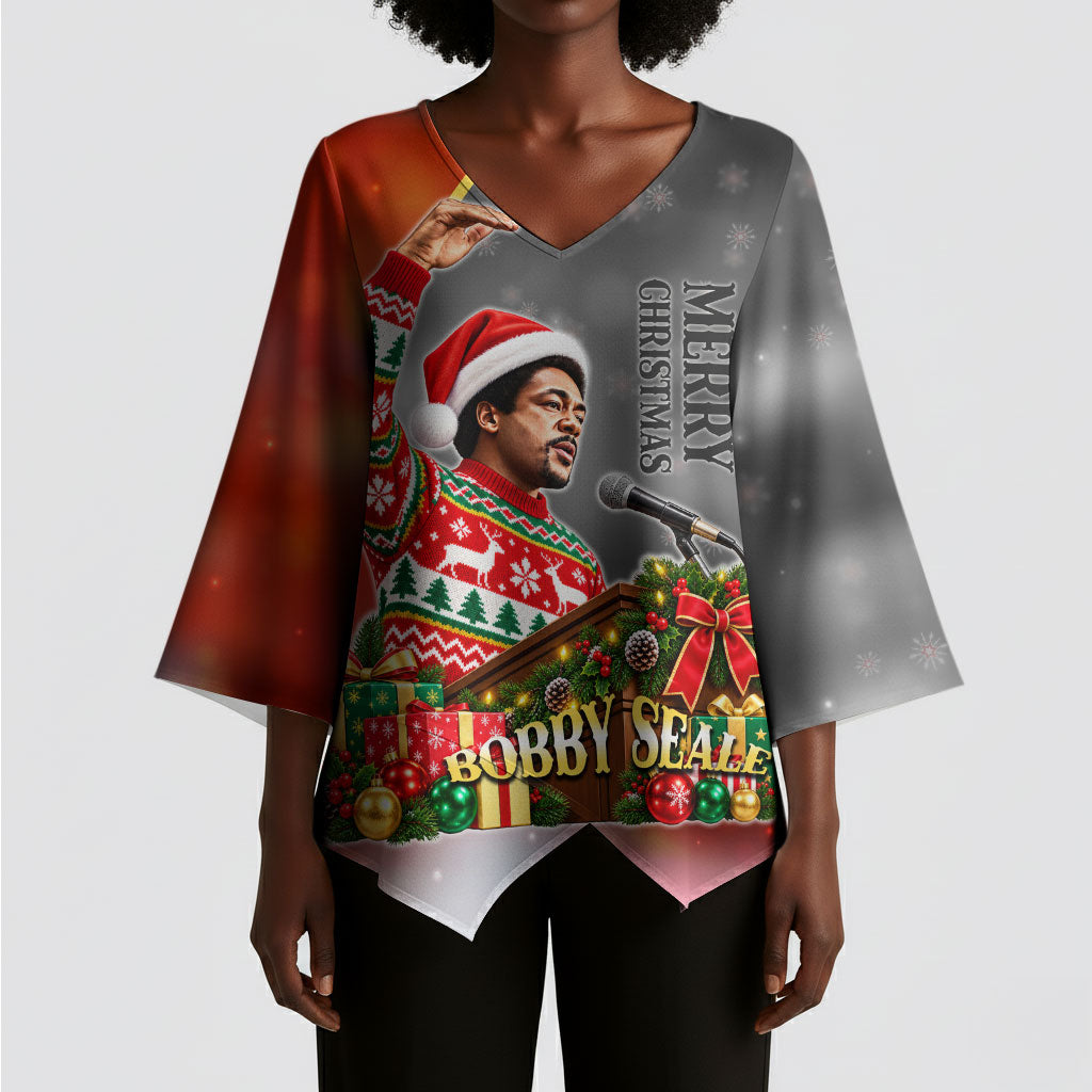 Bobby Seale Merry Christmas Kimono Sleeve Blouse Civil Rights Activist Festive Winter Holiday Art