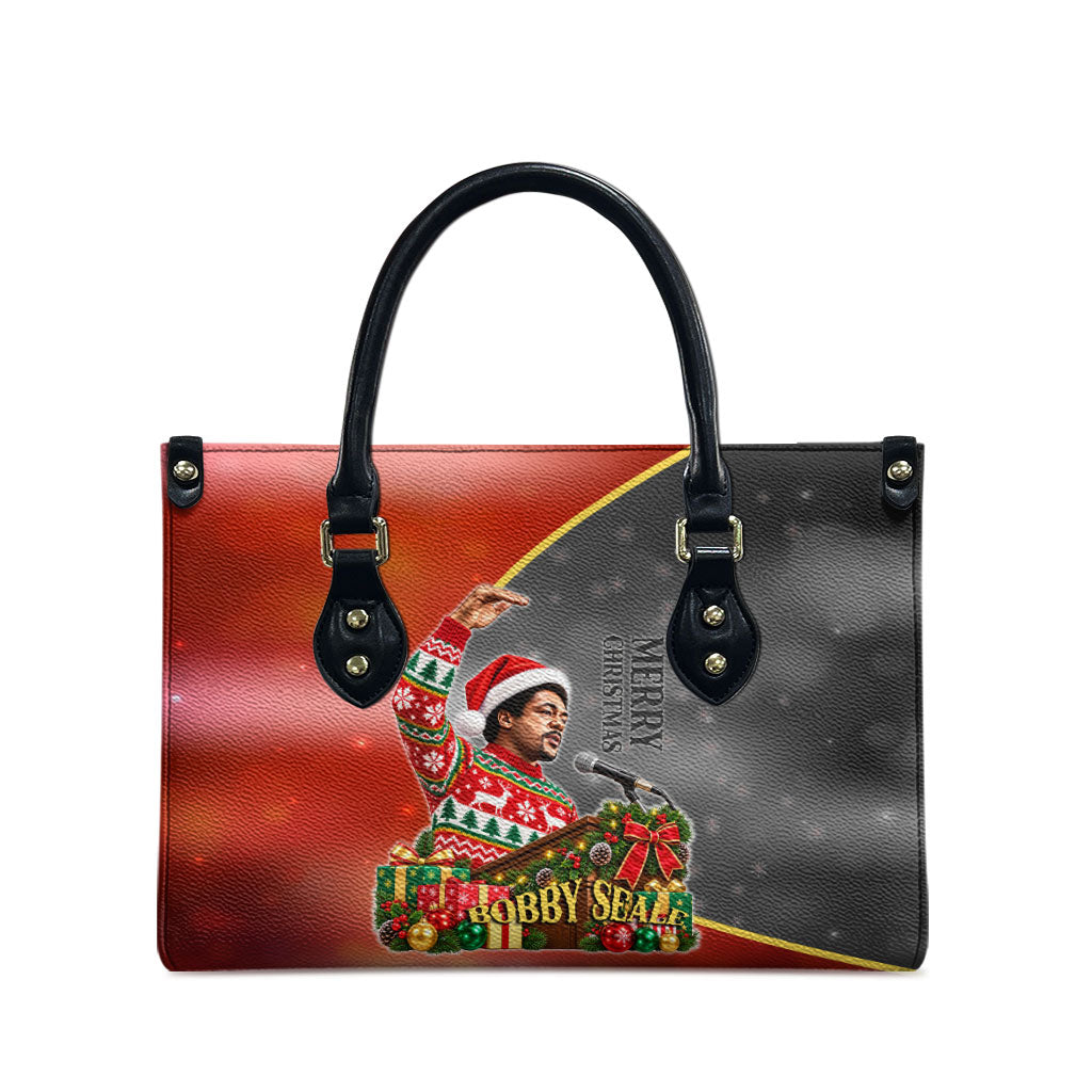Bobby Seale Merry Christmas Leather Bag Civil Rights Activist Festive Winter Holiday Art