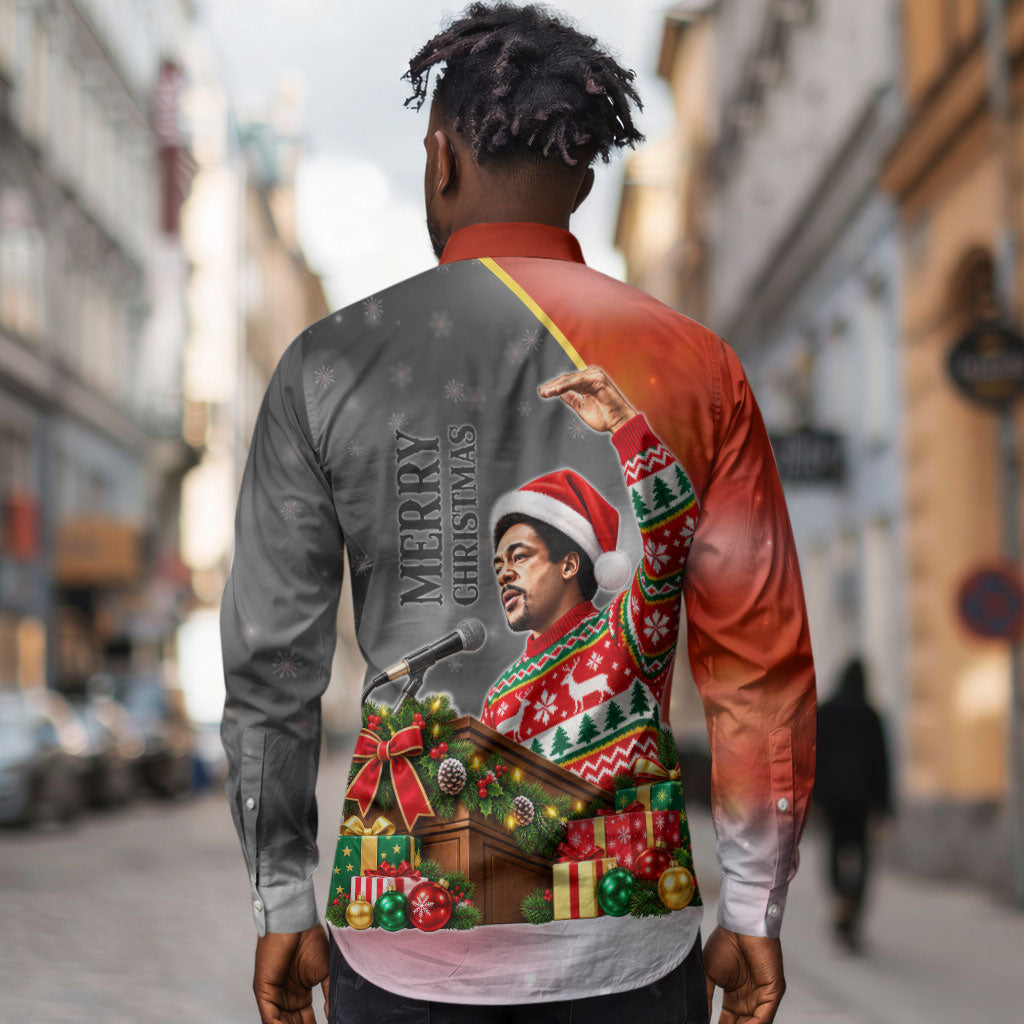 Bobby Seale Merry Christmas Long Sleeve Button Shirt Civil Rights Activist Festive Winter Holiday Art