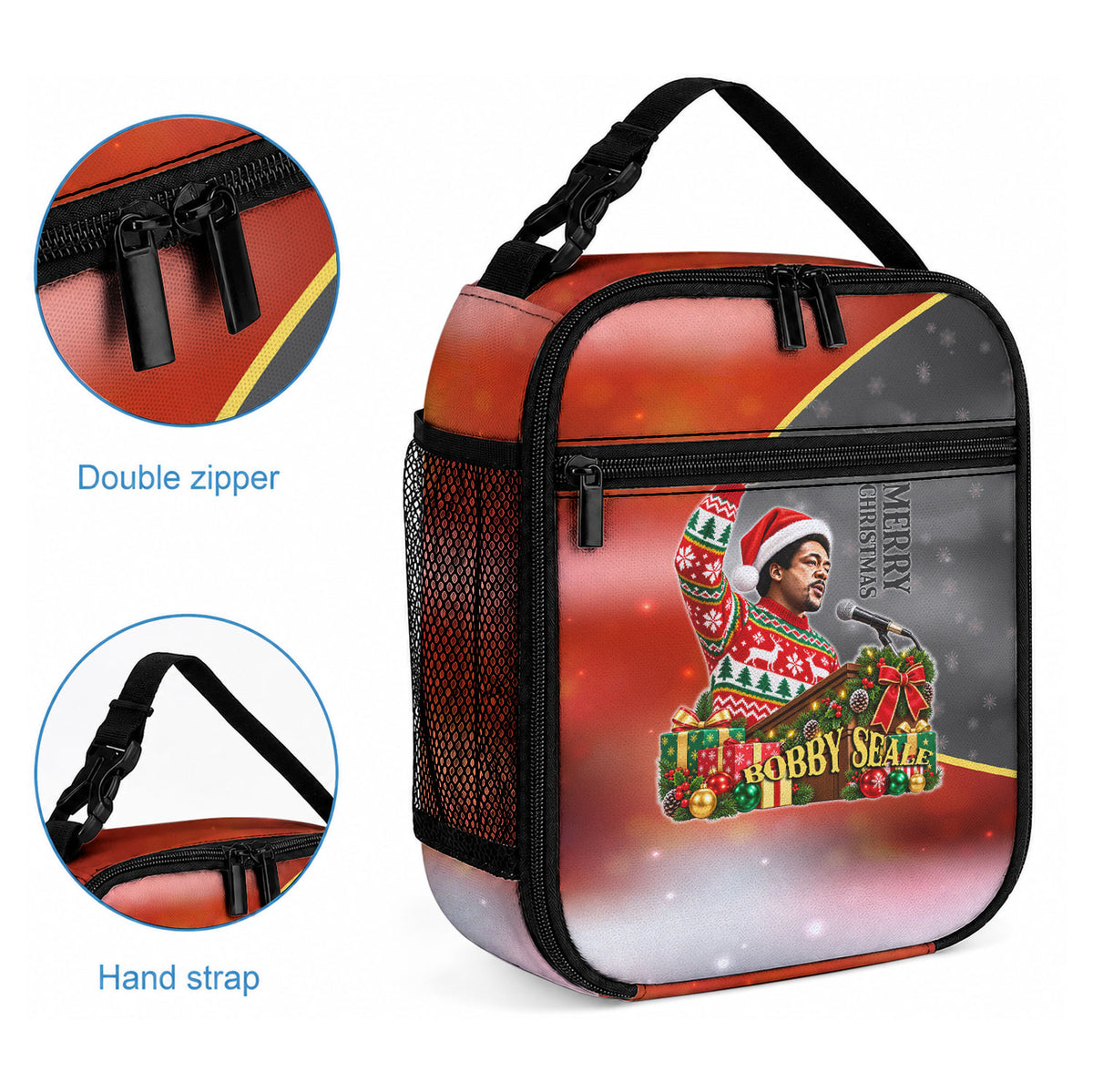 Bobby Seale Merry Christmas Lunch Bag Civil Rights Activist Festive Winter Holiday Art