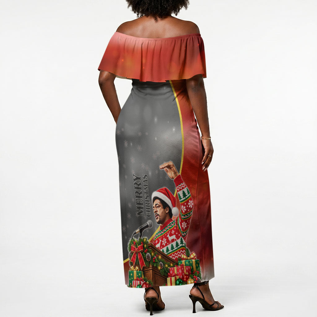 Bobby Seale Merry Christmas Off Shoulder Maxi Dress Civil Rights Activist Festive Winter Holiday Art