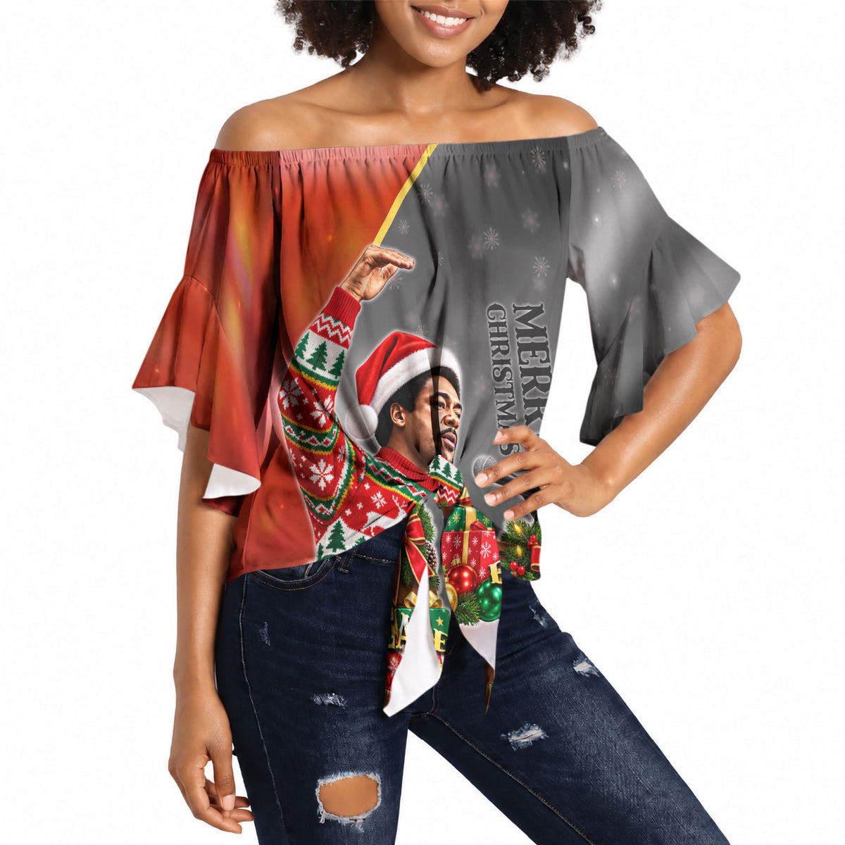 Bobby Seale Merry Christmas Off Shoulder Wrap Waist Top Civil Rights Activist Festive Winter Holiday Art