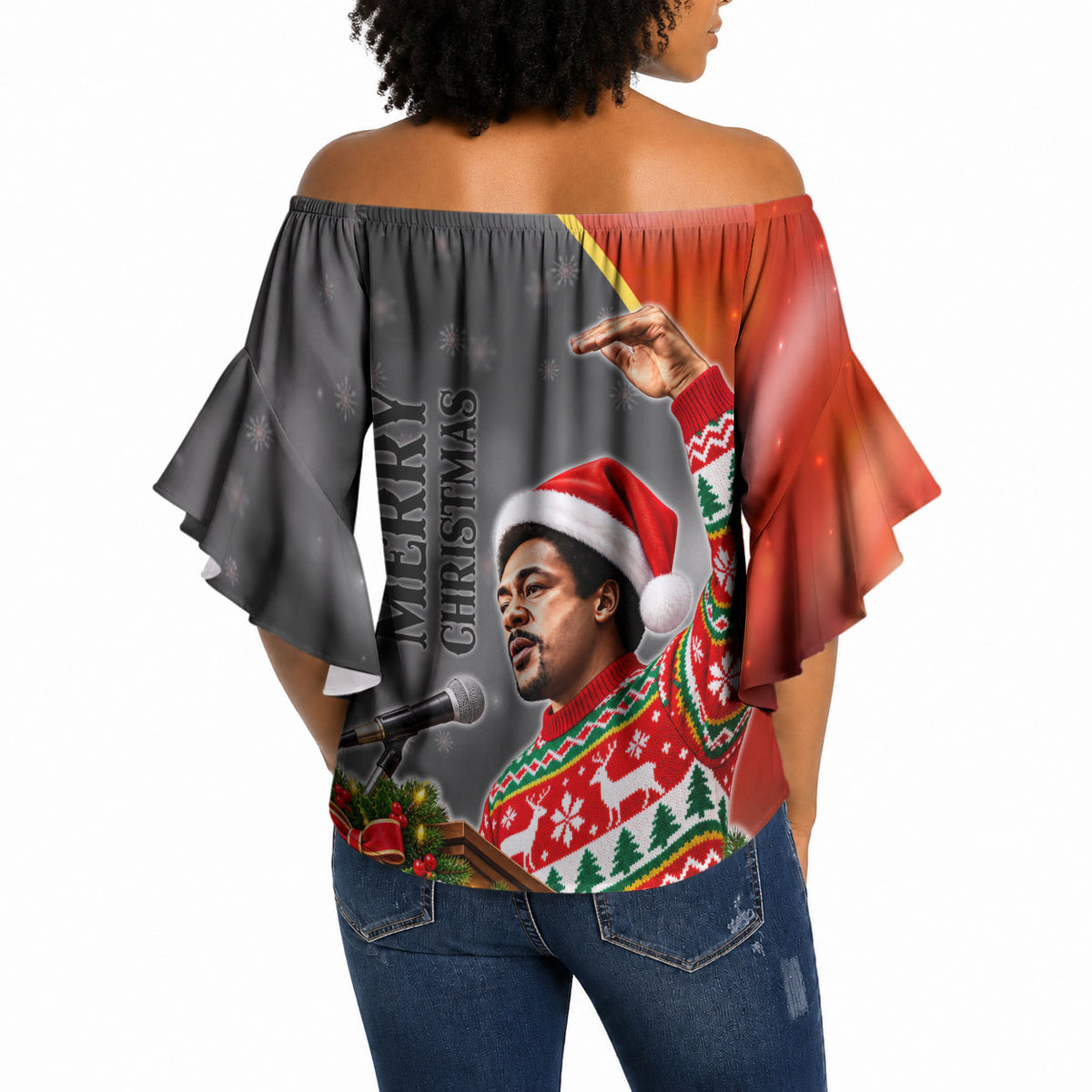 Bobby Seale Merry Christmas Off Shoulder Wrap Waist Top Civil Rights Activist Festive Winter Holiday Art