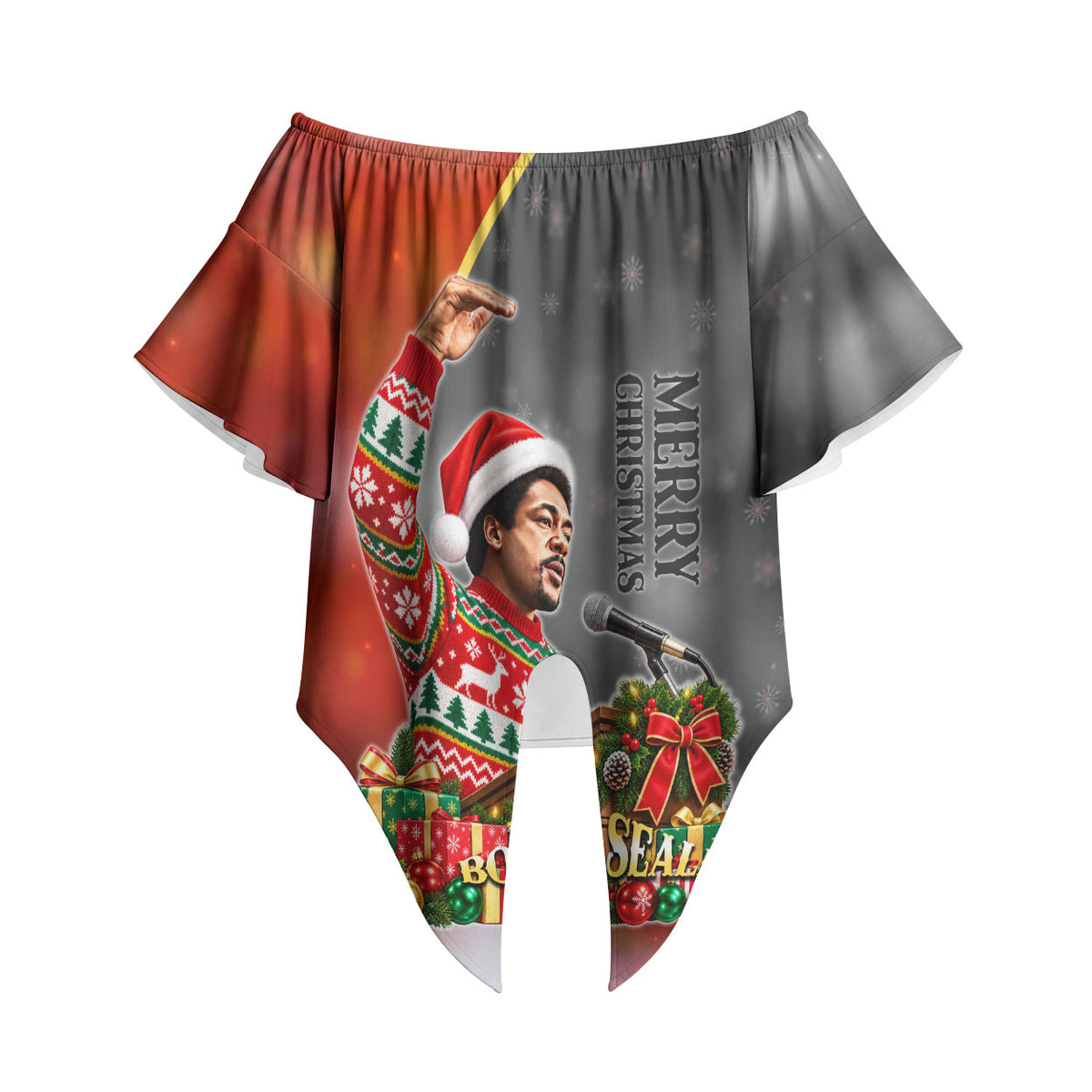 Bobby Seale Merry Christmas Off Shoulder Wrap Waist Top Civil Rights Activist Festive Winter Holiday Art