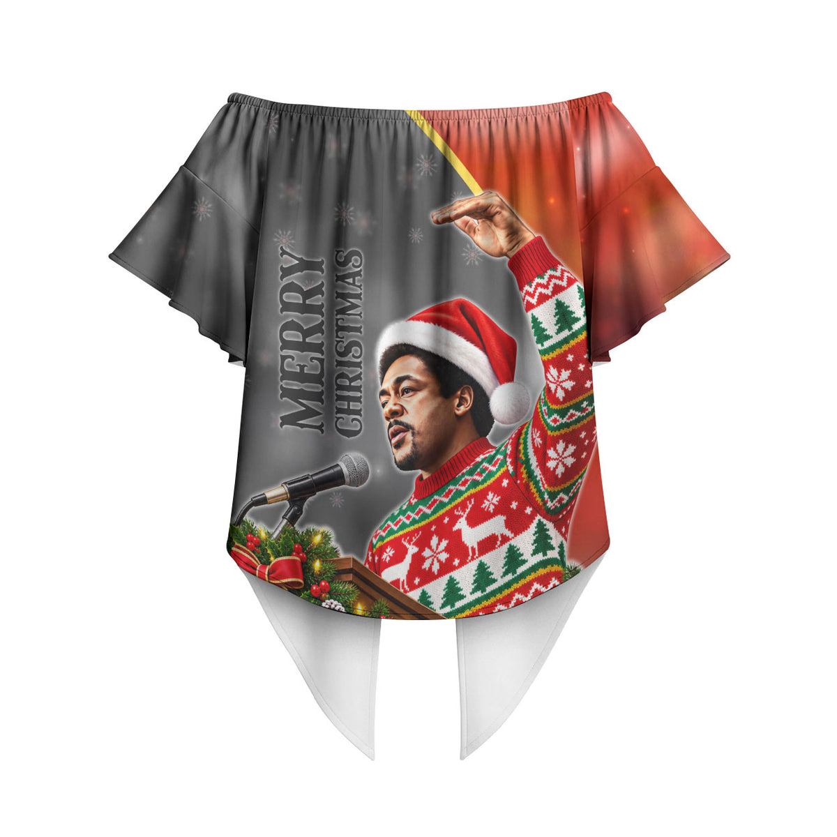 Bobby Seale Merry Christmas Off Shoulder Wrap Waist Top Civil Rights Activist Festive Winter Holiday Art