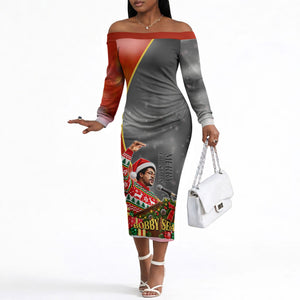 Bobby Seale Merry Christmas Off The Shoulder Long Sleeve Dress Civil Rights Activist Festive Winter Holiday Art