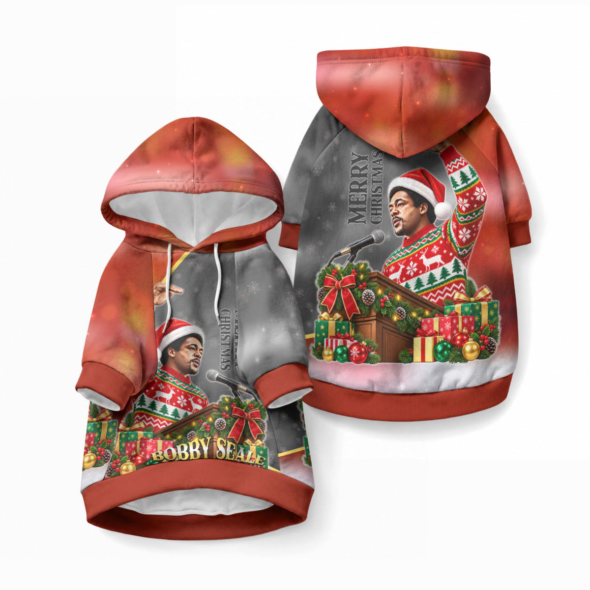 Bobby Seale Merry Christmas Pet Hoodie Civil Rights Activist Festive Winter Holiday Art