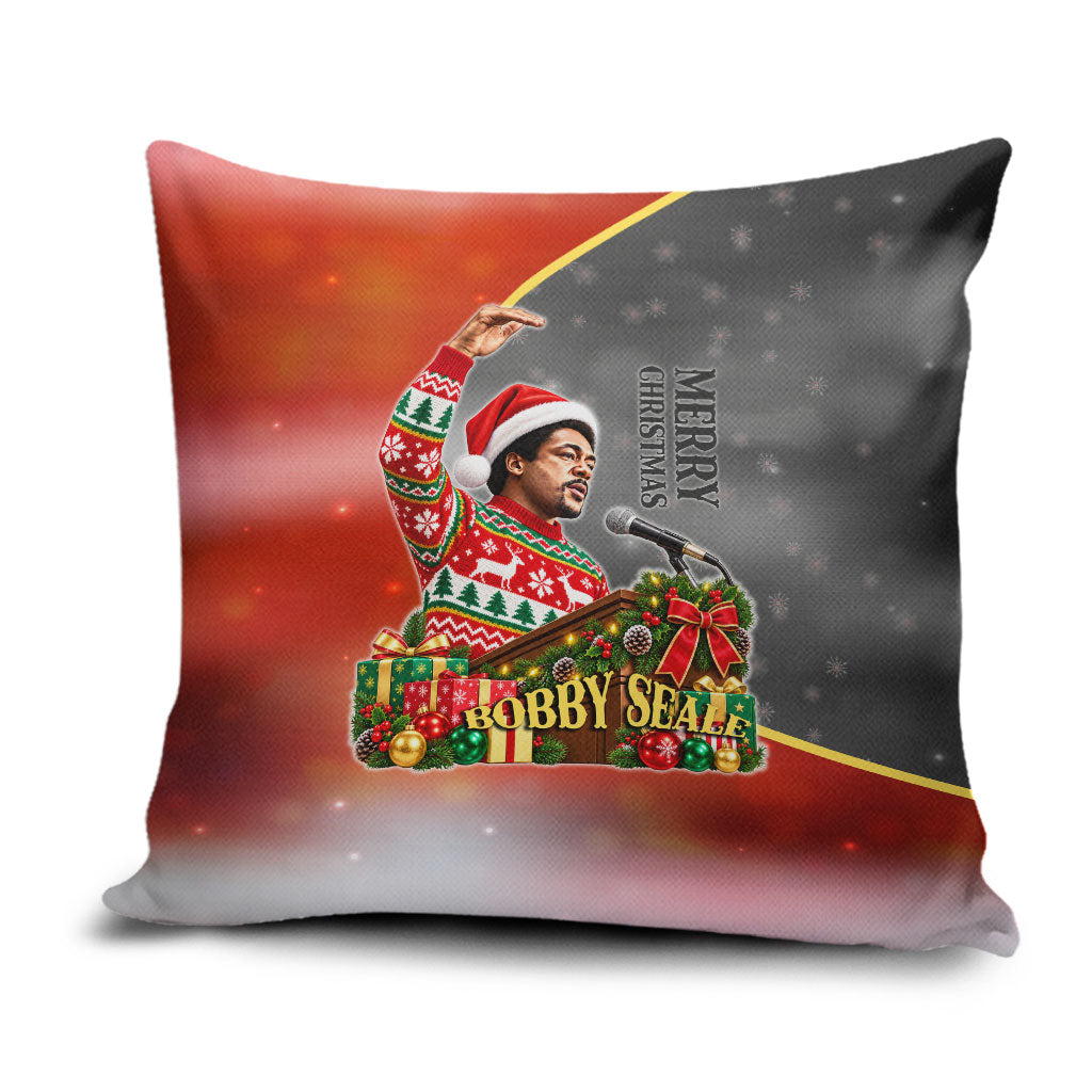 Bobby Seale Merry Christmas Pillow Cover Civil Rights Activist Festive Winter Holiday Art