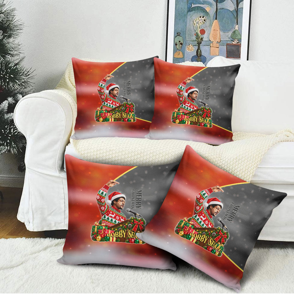 Bobby Seale Merry Christmas Pillow Cover Civil Rights Activist Festive Winter Holiday Art