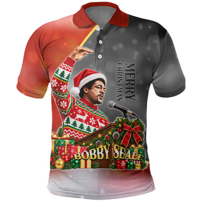 Bobby Seale Merry Christmas Polo Shirt Civil Rights Activist Festive Winter Holiday Art